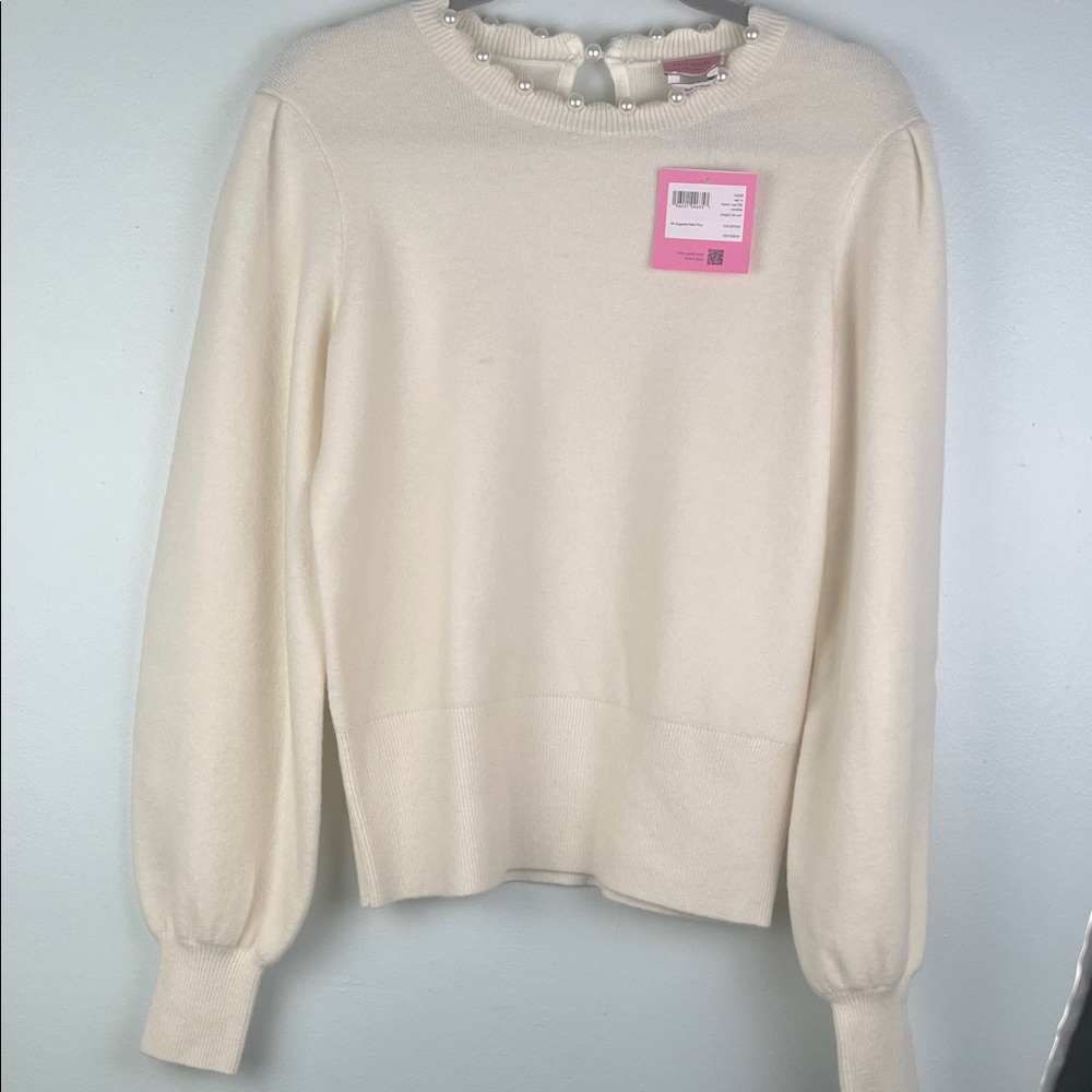 kate spade Ivory Pearl-Trim Crewneck Sweater